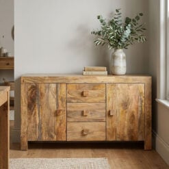 Boho Rustic Solid Light Mango Wood 2 Door 3 Drawer Sideboard 135cm
