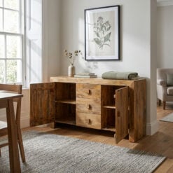 Boho Rustic Solid Light Mango Wood 2 Door 3 Drawer Sideboard 135cm Boho Rustic Solid Light Mango Wood 2 Door 3 Drawer Sideboard 135cm