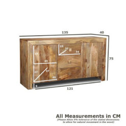 Boho Rustic Solid Light Mango Wood 2 Door 3 Drawer Sideboard 135cm