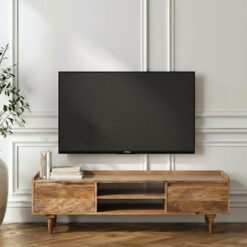 Boho Rustic Solid Light Mango Wood 2 Shelf 2 Door Low TV Stand Media Unit 145cm