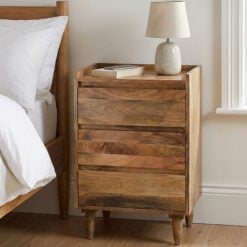 Boho Rustic Solid Light Mango Wood 3 Drawer Bedside Cabinet Side Table