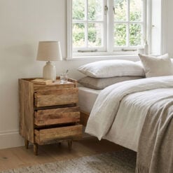 Boho Rustic Solid Light Mango Wood 3 Drawer Bedside Cabinet Side Table