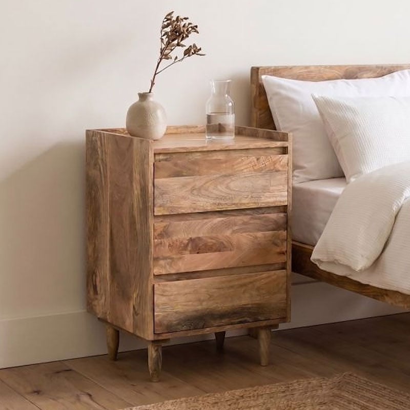 Boho Rustic Solid Light Mango Wood 3 Drawer Bedside Cabinet Side Table Boho Rustic Solid Light Mango Wood 3 Drawer Bedside Cabinet Side Table