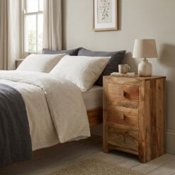 Boho Rustic Solid Light Mango Wood 3 Drawer Tall Bedside Cabinet 76cm