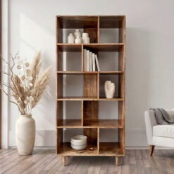 Boho Rustic Solid Light Mango Wood 5 Tier Open Freestanding Shelving Display Unit Bookcase 175cm