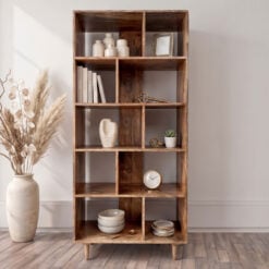 Boho Rustic Solid Light Mango Wood 5 Tier Open Freestanding Shelving Display Unit Bookcase 175cm