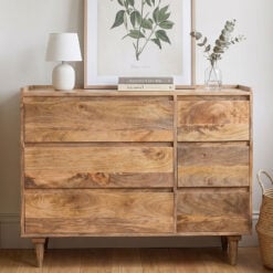 Boho Rustic Solid Light Mango Wood 6 Drawer Chest Of Drawers Sideboard 115cm
