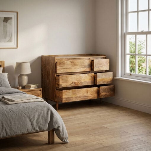 Boho Rustic Solid Light Mango Wood 6 Drawer Chest Of Drawers Sideboard 115cm Boho Rustic Solid Light Mango Wood 6 Drawer Chest Of Drawers Sideboard 115cm