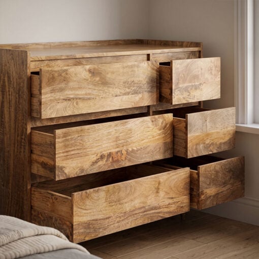 Boho Rustic Solid Light Mango Wood 6 Drawer Chest Of Drawers Sideboard 115cm Boho Rustic Solid Light Mango Wood 6 Drawer Chest Of Drawers Sideboard 115cm