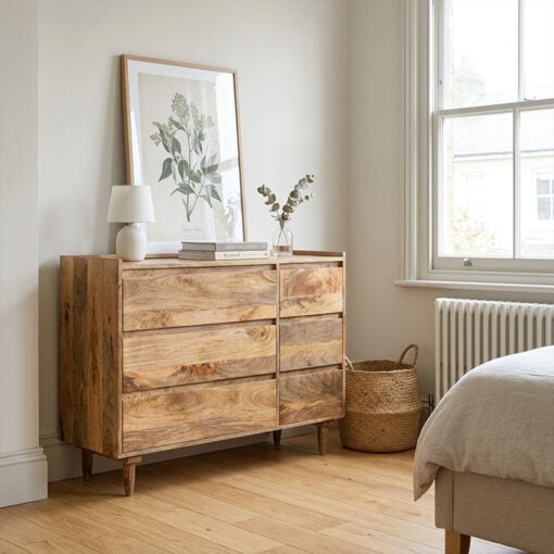 Boho Rustic Solid Light Mango Wood 6 Drawer Chest Of Drawers Sideboard 115cm Boho Rustic Solid Light Mango Wood 6 Drawer Chest Of Drawers Sideboard 115cm