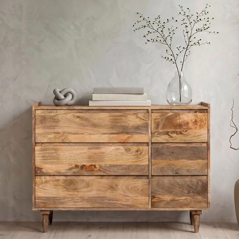 Boho Rustic Solid Light Mango Wood 6 Drawer Chest Of Drawers Sideboard 115cm Boho Rustic Solid Light Mango Wood 6 Drawer Chest Of Drawers Sideboard 115cm