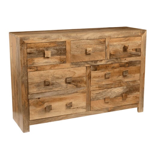 Boho Rustic Solid Light Mango Wood 7 Drawer Chest Of Drawer Sideboard 135cm Boho Rustic Solid Light Mango Wood 7 Drawer Chest Of Drawer Sideboard 135cm