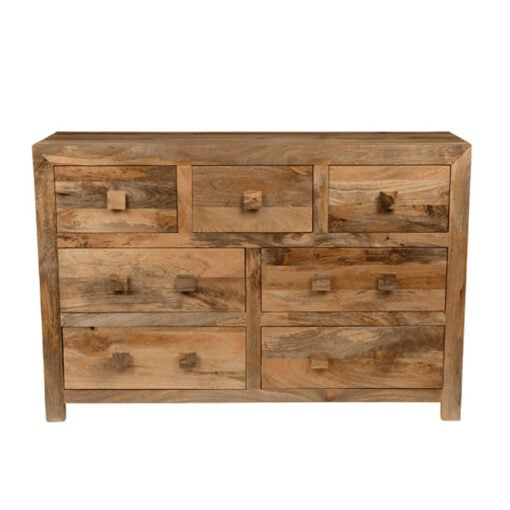 Boho Rustic Solid Light Mango Wood 7 Drawer Chest Of Drawer Sideboard 135cm Boho Rustic Solid Light Mango Wood 7 Drawer Chest Of Drawer Sideboard 135cm