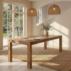 Boho Rustic Solid Light Mango Wood 8 Seater Dining Table 220cm