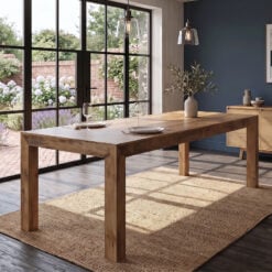 Boho Rustic Solid Light Mango Wood 8 Seater Dining Table 220cm