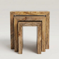 Boho Rustic Solid Light Mango Wood Set Of 3 Nesting Chunky Side Tables Boho Rustic Solid Light Mango Wood Set Of 3 Nesting Chunky Side Tables