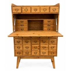 Boho Rustic Solid Light Wood Multi Drawer Apothecary Old Style Writing Desk Vanity Hideaway Storage Unit Crafts Workstation