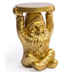 Gold Resin Gnome Novelty Trunk Slice Side Table