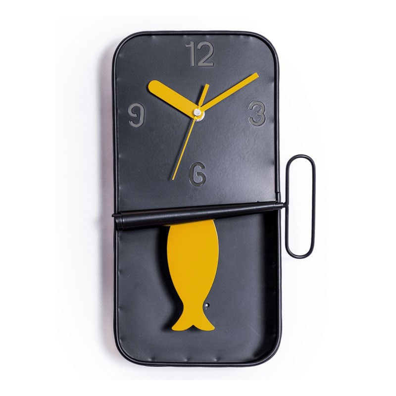 Grey And Yellow Pendulum Novelty Sardine Can Metal Pendulum Wall Clock 30cm Grey And Yellow Pendulum Novelty Sardine Can Metal Pendulum Wall Clock 30cm