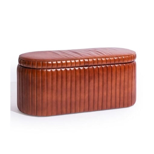 Industrial Ribbed Tan Brown Genuine Leather Storage Ottoman Trunk 93cm Industrial Ribbed Tan Brown Genuine Leather Storage Ottoman Trunk 93cm