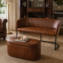 Industrial Ribbed Tan Brown Genuine Leather Storage Ottoman Trunk 93cm Industrial Ribbed Tan Brown Genuine Leather Storage Ottoman Trunk 93cm