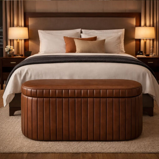 Industrial Ribbed Tan Brown Genuine Leather Storage Ottoman Trunk 93cm Industrial Ribbed Tan Brown Genuine Leather Storage Ottoman Trunk 93cm