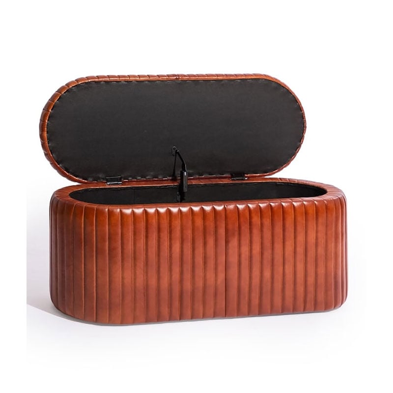Industrial Ribbed Tan Brown Genuine Leather Storage Ottoman Trunk 93cm Industrial Ribbed Tan Brown Genuine Leather Storage Ottoman Trunk 93cm