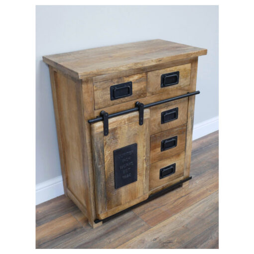 Industrial Rustic Solid Light Mango Wood And Black Metal 5 Drawer 1 Sliding Door Small Sideboard Cabinet 75cm Industrial Rustic Solid Light Mango Wood And Black Metal 5 Drawer 1 Sliding Door Small Sideboard Cabinet 75cm