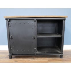 Industrial Solid Light Mango Wood And Black Metal 4 Drawer 1 Sliding Door Sideboard 106cm