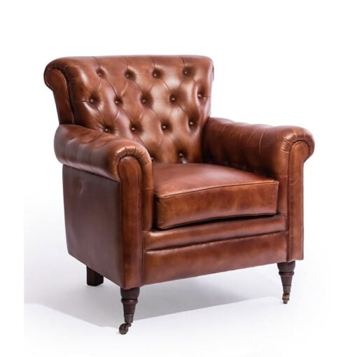 Industrial Tan Brown Vintage Genuine Leather Chesterfield Cigar Armchair With Wheels Industrial Tan Brown Vintage Genuine Leather Chesterfield Cigar Armchair With Wheels