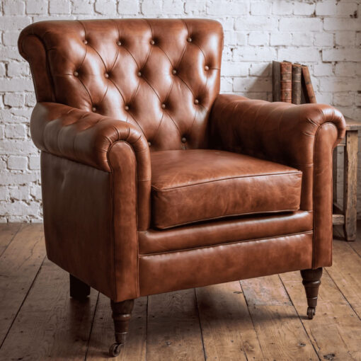 Industrial Tan Brown Vintage Genuine Leather Chesterfield Cigar Armchair With Wheels Industrial Tan Brown Vintage Genuine Leather Chesterfield Cigar Armchair With Wheels