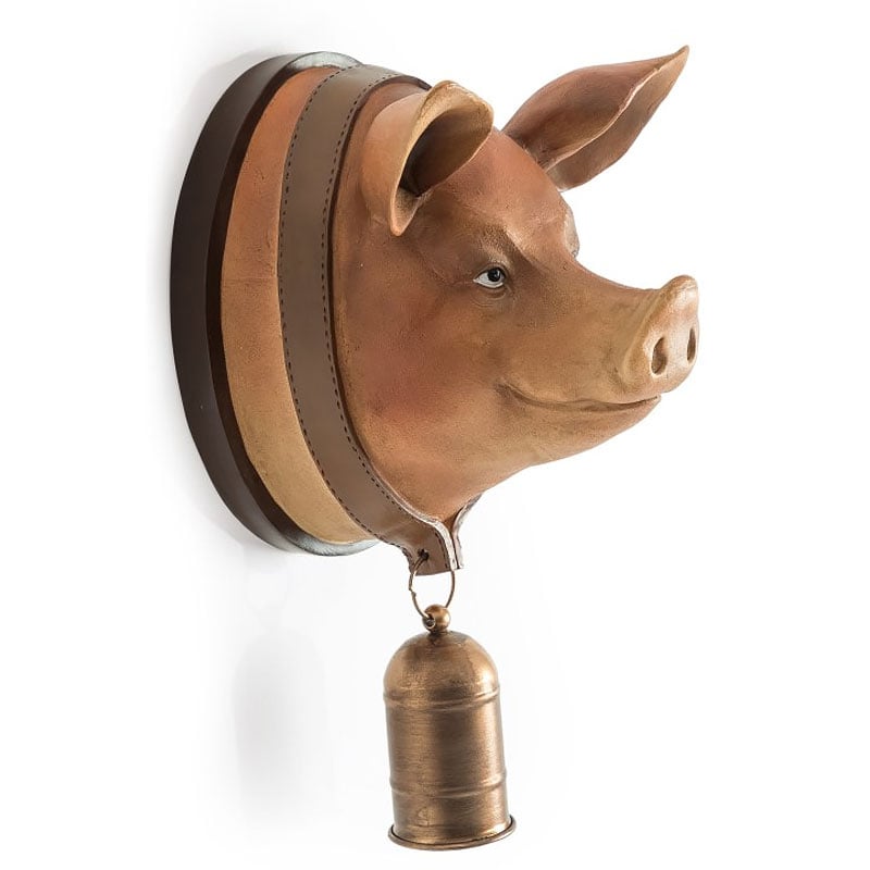 Large Novelty Pig Head Wall Mount With Neck Bell Wall Decor 40cm Large Novelty Pig Head Wall Mount With Neck Bell Wall Decor 40cm