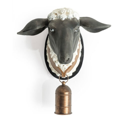 Large Novelty Sheep Head Wall Mount With Neck Bell Wall Decor 38cm
