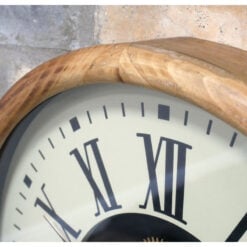 Light Wood Round Wall Clock With Gold Moving Gears And White Face With Roman Numerals 50cm Light Wood Round Wall Clock With Gold Moving Gears And White Face With Roman Numerals 50cm