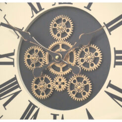 Light Wood Round Wall Clock With Gold Moving Gears And White Face With Roman Numerals 50cm Light Wood Round Wall Clock With Gold Moving Gears And White Face With Roman Numerals 50cm