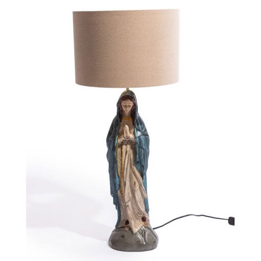 Praying Maria Virgin Mary Table Lamp With Natural Oatmeal Shade 71cm Praying Maria Virgin Mary Table Lamp With Natural Oatmeal Shade 71cm
