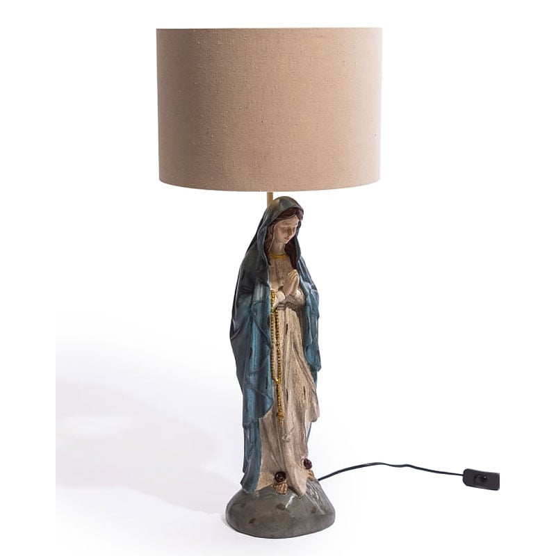 Praying Maria Virgin Mary Table Lamp With Natural Oatmeal Shade 71cm Praying Maria Virgin Mary Table Lamp With Natural Oatmeal Shade 71cm