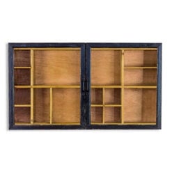 Printers Tray Style Wall Mounted Wood Display Case Wall Shelving With Glazed Sliding Doors 82cm