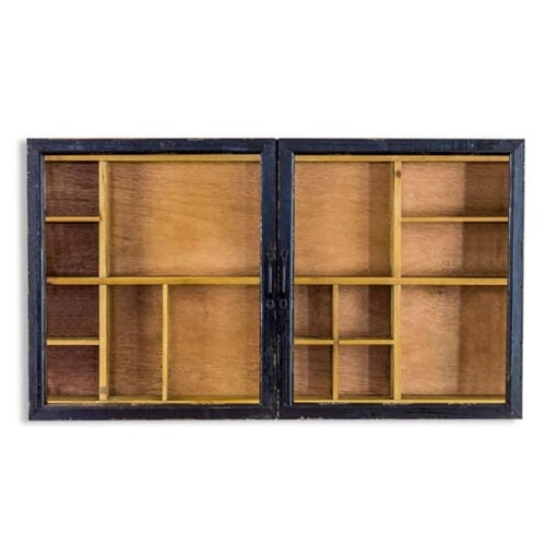 Printers Tray Style Wall Mounted Wood Display Case Wall Shelving With Glazed Sliding Doors 82cm