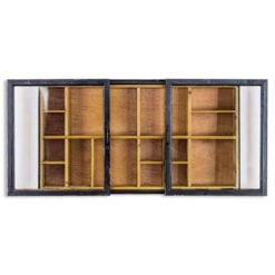Printers Tray Style Wall Mounted Wood Display Case Wall Shelving With Glazed Sliding Doors 82cm