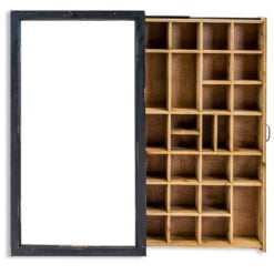 Printers Tray Style Wall Mounted Wood Display Case With Glazed Sliding Door 81cm Printers Tray Style Wall Mounted Wood Display Case With Glazed Sliding Door 81cm