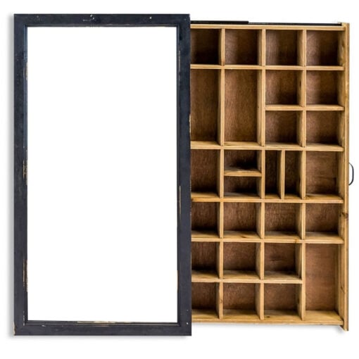 Printers Tray Style Wall Mounted Wood Display Case With Glazed Sliding Door 81cm Printers Tray Style Wall Mounted Wood Display Case With Glazed Sliding Door 81cm