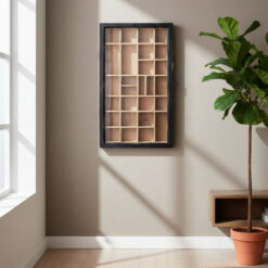 Printers Tray Style Wall Mounted Wood Display Case With Glazed Sliding Door 81cm Printers Tray Style Wall Mounted Wood Display Case With Glazed Sliding Door 81cm
