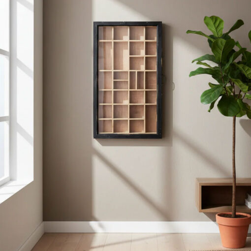Printers Tray Style Wall Mounted Wood Display Case With Glazed Sliding Door 81cm Printers Tray Style Wall Mounted Wood Display Case With Glazed Sliding Door 81cm