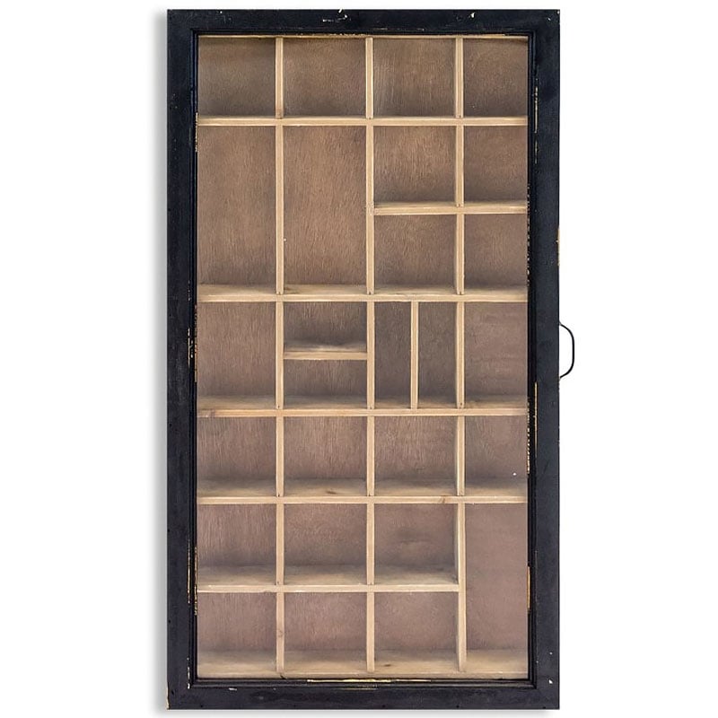 Printers Tray Style Wall Mounted Wood Display Case With Glazed Sliding Door 81cm Printers Tray Style Wall Mounted Wood Display Case With Glazed Sliding Door 81cm