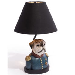 Quirky Pug Dog Gentry Naval Officer Resin Animal Table Lamp With Black Shade 41cm