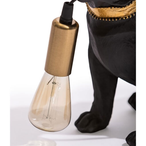 Quirky Pug Dog Gold And Black Resin Animal Table Lamp 28cm