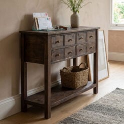 Rustic Farmhouse Reclaimed Solid Wood 2 Tier 8 Drawer Apothecary Console Table 107cm