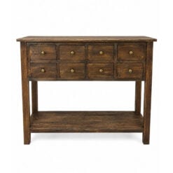Rustic Farmhouse Reclaimed Solid Wood 2 Tier 8 Drawer Apothecary Console Table 107cm