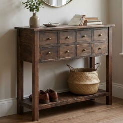 Rustic Farmhouse Reclaimed Solid Wood 2 Tier 8 Drawer Apothecary Console Table 107cm